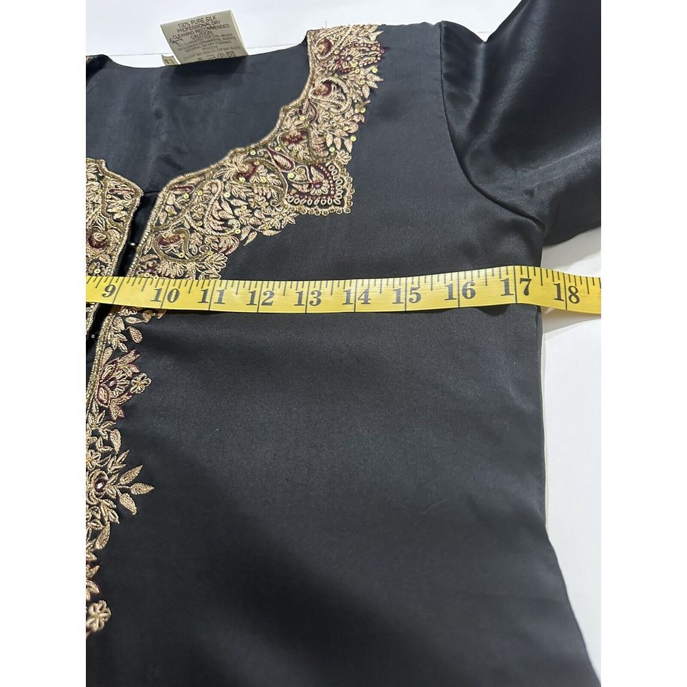 Vintage Loveleen‎ India 100% Silk Dress Black Gold Embroidery Size 42 - Picture 8 of 12